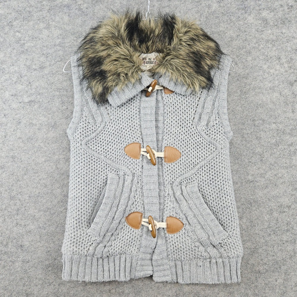 Pink Republic Sweater Vest Women S Gray Faux Fur Toggle Sherpa Lined Fall Winter